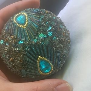 Small jewelry box peacock feathers look with sequins and jewels